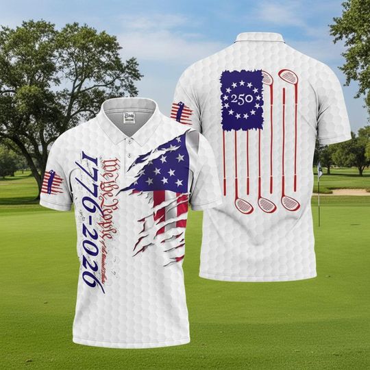 Discover We The People Golf Polo for Men  17762026 USA 250th Anniversary Shirt, Patriotic 4th of July Golf Shirt, Golf Course Pattern Shirt