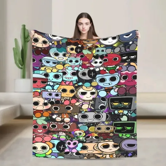 Discover Cartoon Horror Characters Flannel Blanket Cute Spooky Cozy Throw