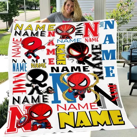 Discover Personalized Super Hero Style Flannel Blanket Custom Name Kids Gift Throw