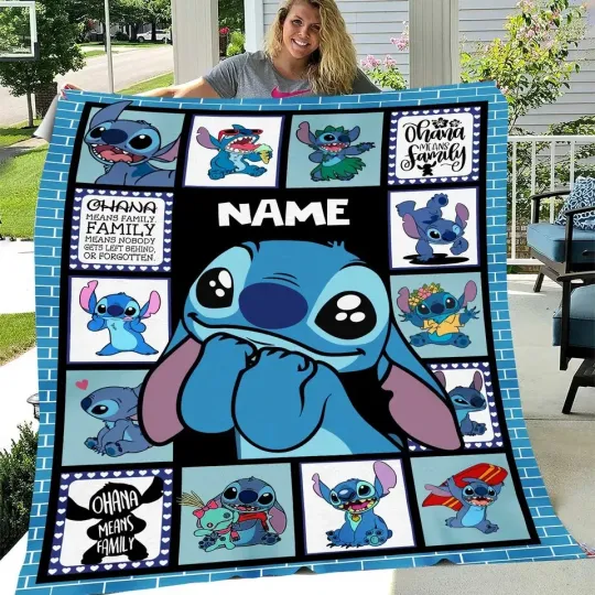 Discover Blue Alien Cartoon Flannel Blanket Personalized Name Cute Movie Gift