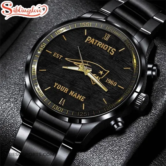 Discover Custom Name New England Football Team Patriotss Black Stainless Steel Watch For