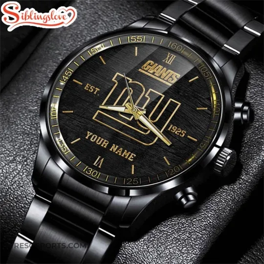 Discover Custom Name New York Football Team Giantss Black Stainless Steel Watch For Fans
