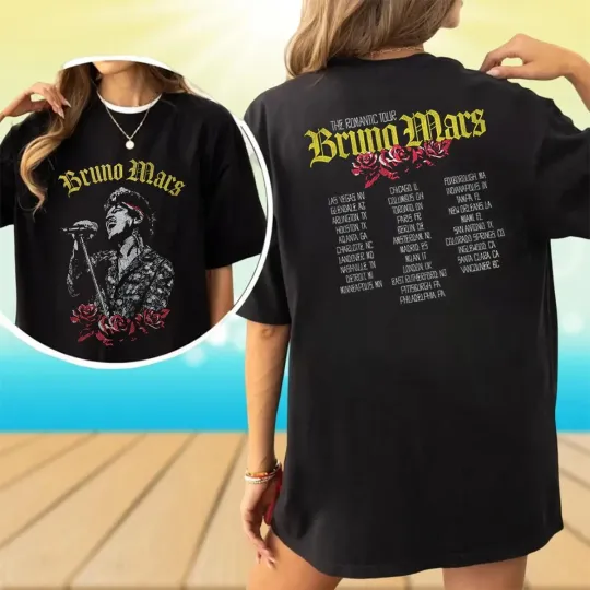 Discover Bruno Mars The Romantic Tour 2026 In North America Dates T-shirt Full size