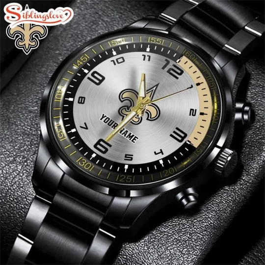 Discover Custom Name New Orleans Football Team Saintss Black Stainless Steel Watch Gifts