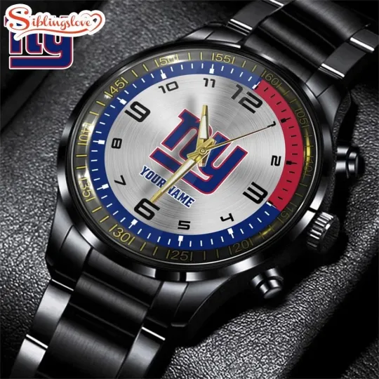 Discover Custom Name New York Football Team Giantss Black Stainless Steel Watch Gifts For