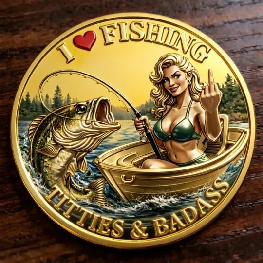 Discover I Love Fishing Titties & Badass Gold Coin Funny Sexy Girl Angler Challenge Medal
