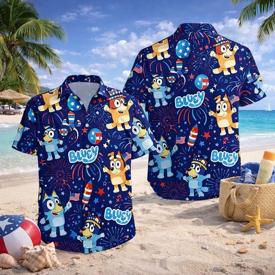 Discover Patriotic Dog Hawaiian Shirt, 4th of July Button Up Shirt, Independence Day Outfit