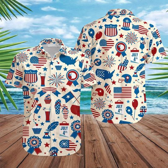 Discover Patriotic Hawaiian Shirt, 4th of July Aloha Shirt USA Flag, 250th Anniversary America Button Up