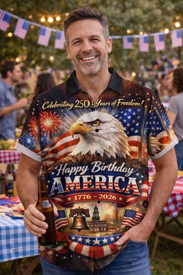 Discover Men's USA 250th Anniversary Hawaiian Shirt, 1776-2026 We American Flag 3D Print Design Casual Short Sleeve Button Up Summer Shirt