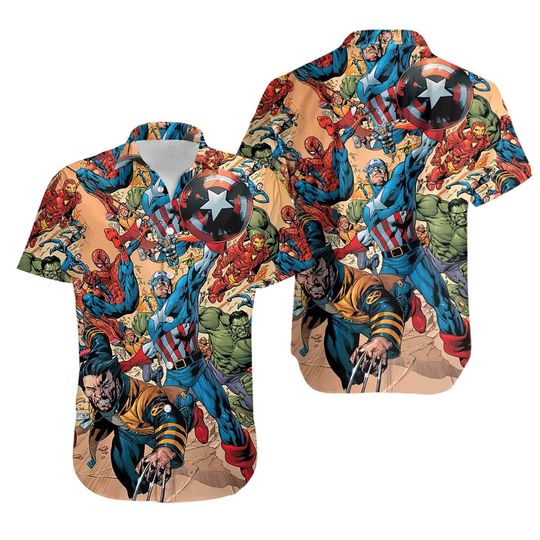 Superhero Hawaiian Shirt For Men, Superhero Hawaiian Button Down Shirt, Hawaiian Shirt, Vacation Family Trip