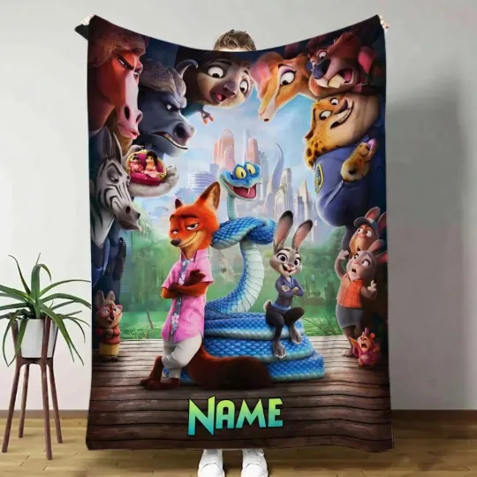 Discover Custom Name Bunny Fox Friends Flannel Blanket Kids Gift Cozy Throw