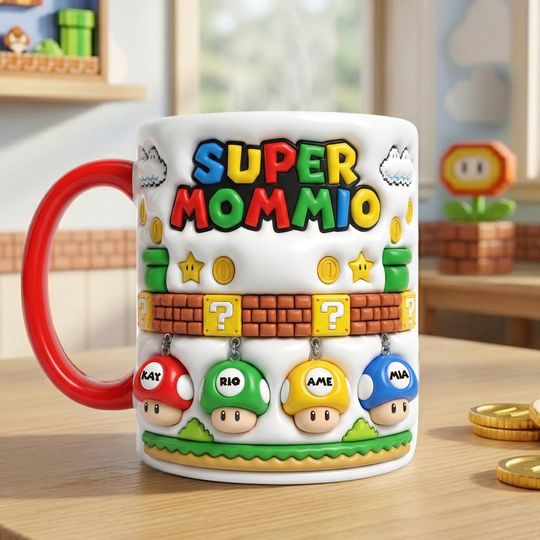 Retro Game Mom And Kids Coffee Accent Mug - Personalized Gifts For Mother's Day Coffee Mug