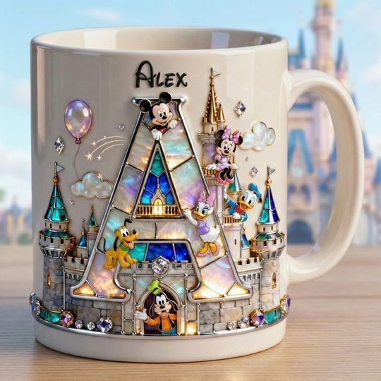 Shimmering Fairytale Alphabet Initial Letter Mug, Personalized Gifts