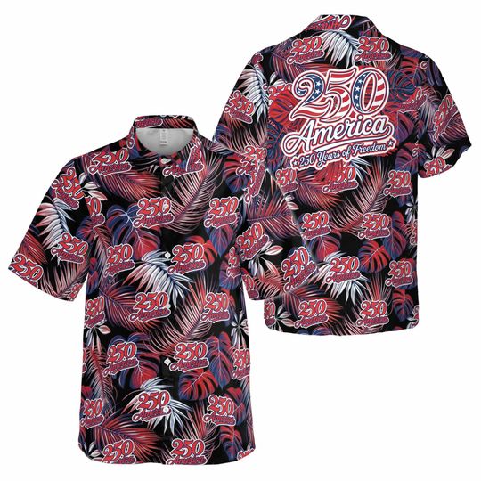 Discover Tropical America 250th Anniversary Floral Patriotic Button Down Shirt S-5XL