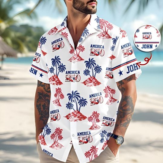 Custom Name 250th Anniversary America Hawaiian Shirt, 250 Years USA Independence Day Shirt, 1776-2026 Semiquincentennial