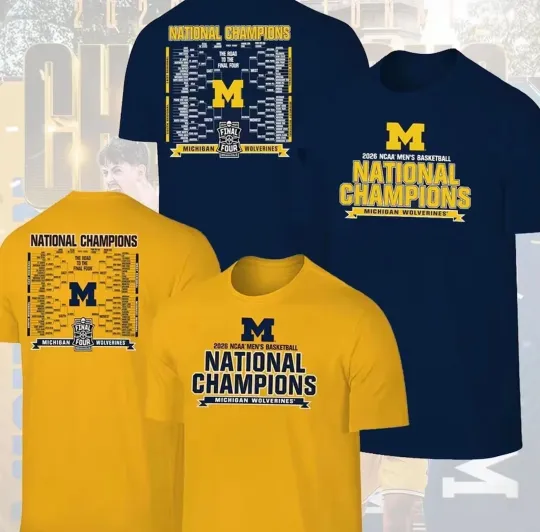 Michigan Wolverines National Champions 2026 Basketball T-Shirt Mens Graphic Tee