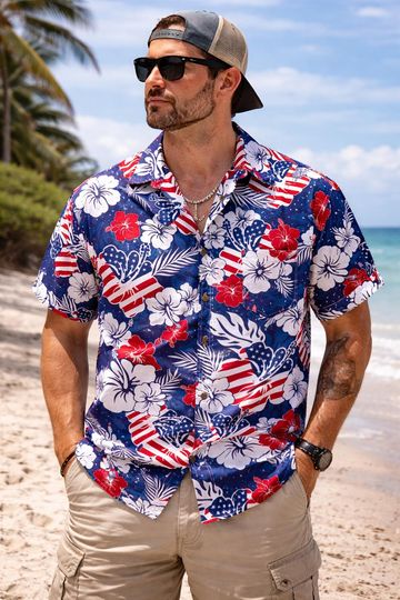 Discover Patriotic Hawaiian Shirt, American Flag Tropical Shirt, 4th of July Shirt, America 250 USA Anniversary Shirt, Independence Day Outfit