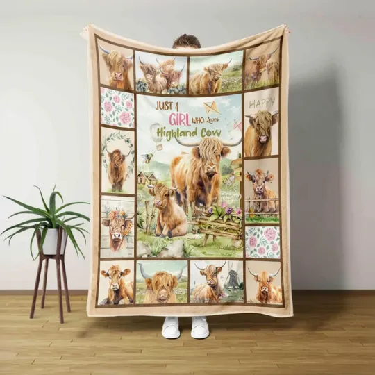 Discover Highland Cow Print Fleece Blanket