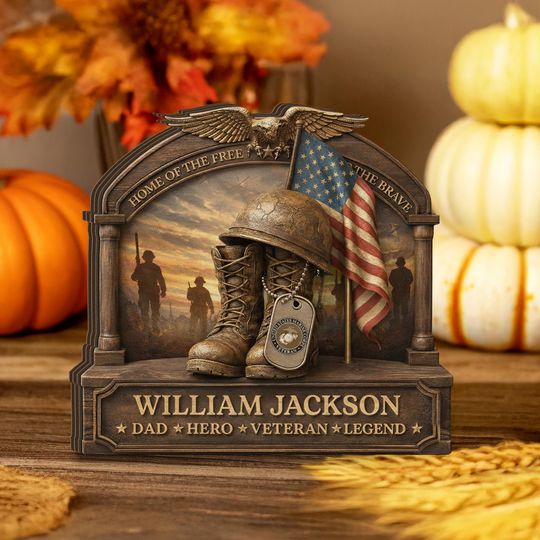 Discover Personalized US Veteran Wooden Block, Custom Military Memorial Wood Sign with Name, Army Boots Flag Decor, Veteran Gift for Dad