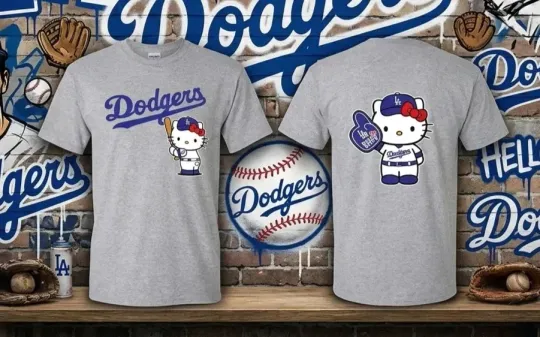 Discover HOT!! Baseball Kawaii HK Cat LA Style Blue TShirt Trendy Streetwear Unisex S-5XL