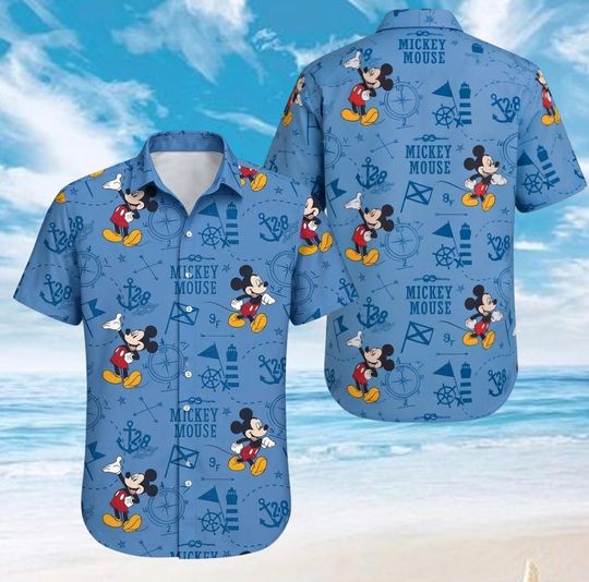 Discover Mickey Mouse Nautical Hawaiian Shirt, Lighthouse Anchor Theme Button Shirt, Beach Cruise Vacation Outfit, Disneyland Summer Gift