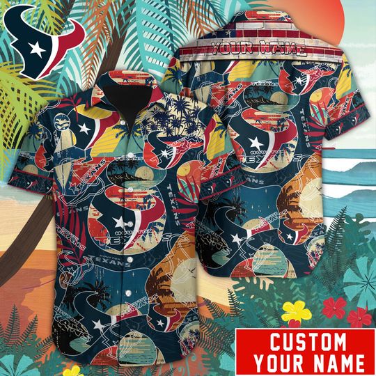 Discover football Houston Texans Custom Name Special Vintage Style Hawaiian Shirt