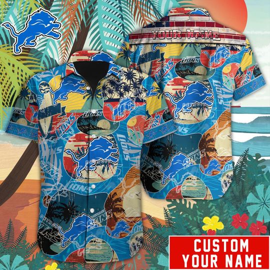 Discover football Detroit Lions Custom Name Special Vintage Style Hawaiian Shirt
