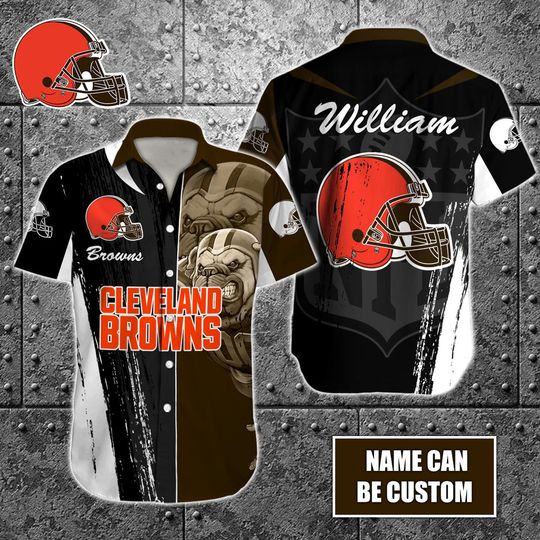 Discover football Cleveland Browns Custom Name Special Half Tone Mascot Hawaiian Shirt