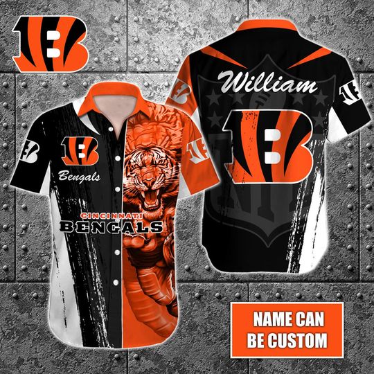Discover football Cincinnati Bengals Custom Name Special Half Tone Mascot Hawaiian Shirt