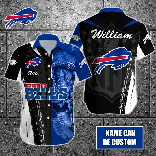 Discover football Buffalo Bills Custom Name Special Half Tone Mascot Hawaiian Shirt