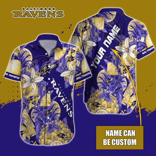 Discover football Baltimore Ravens Custom Name Special Tropical Fruit Hawaiian Shirt