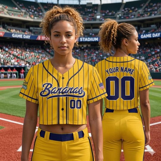 Discover Personalized Bananas Team Crop Top Baseball Jersey, Let's Go Bananas Crop Top Jersey