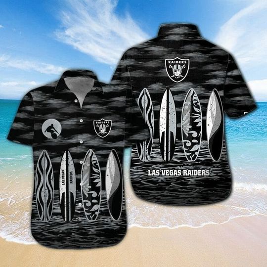Discover football Las Vegas Raiders Black Silver Hawaiian Shirt