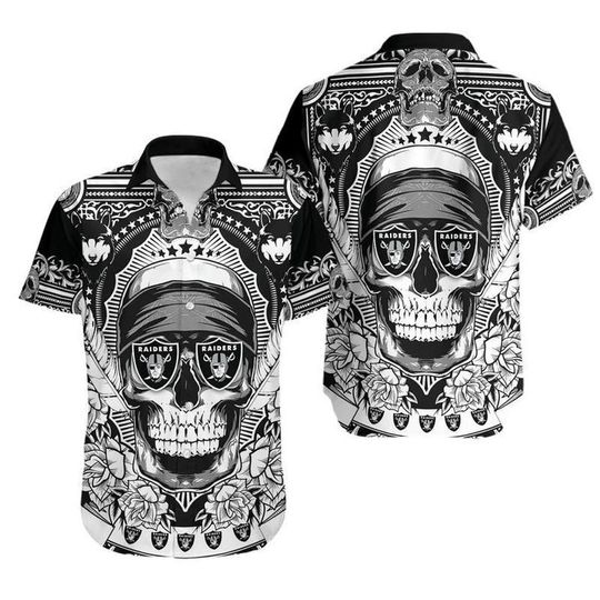 Discover football Las Vegas Raiders Skull Black White Hawaiian Shirt
