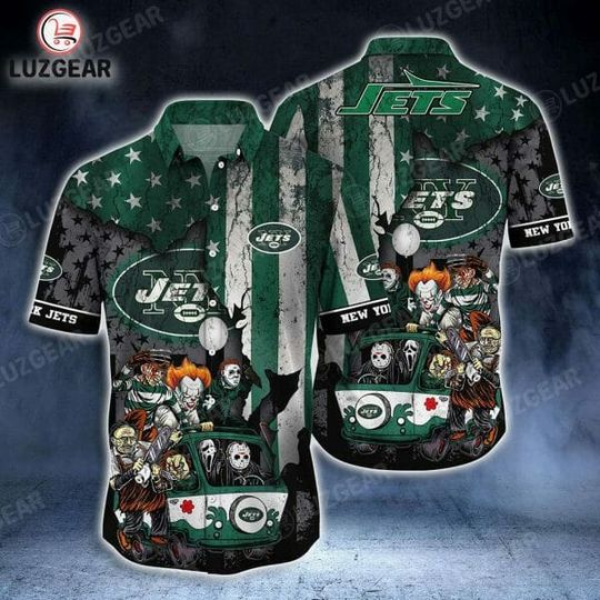 Discover football New York Jets Halloween Green Hawaiian Shirt
