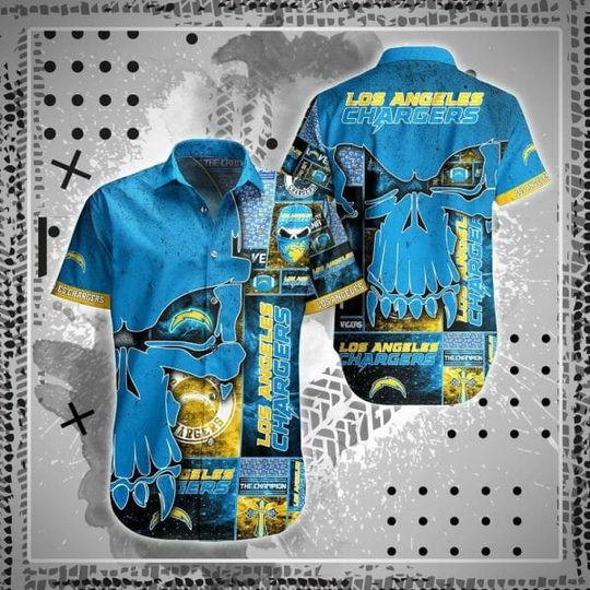 football Los Angeles Chargers Blue Punisher Skull Hawaiian Shirt