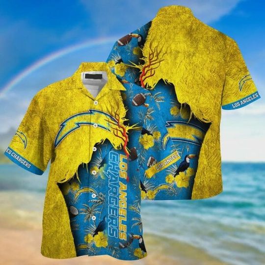 Discover football Los Angeles Chargers Blue Gold Hawaiian Shirt V3