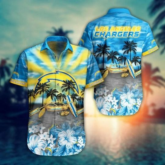 Discover football Los Angeles Chargers Coconut Tree Blue Hawaiian Shirt