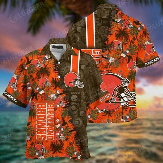 football Cleveland Browns Coconut Tree Orange Hawaiian Shirt