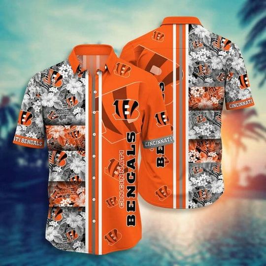 Discover football Cincinnati Bengals Tropical Flowers Orange Hawaiian Shirt