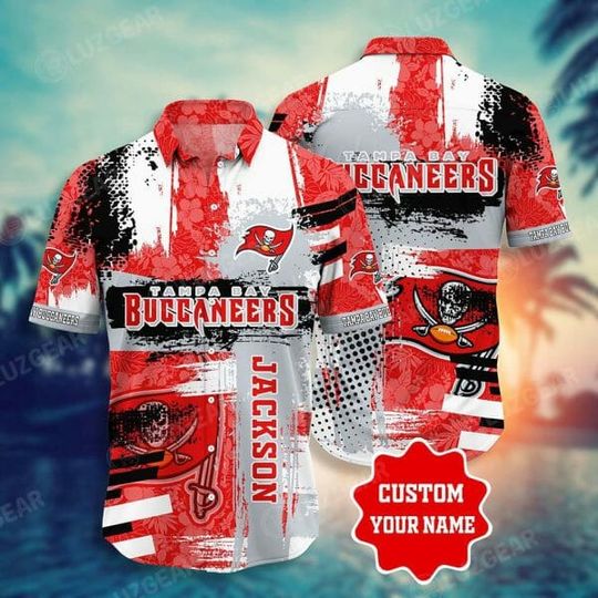 football Tampa Bay Buccaneers Custom Name Red Grey Hawaiian Shirt V2