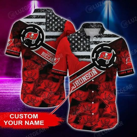 Discover football Tampa Bay Buccaneers Custom Name Red Grey Hawaiian Shirt