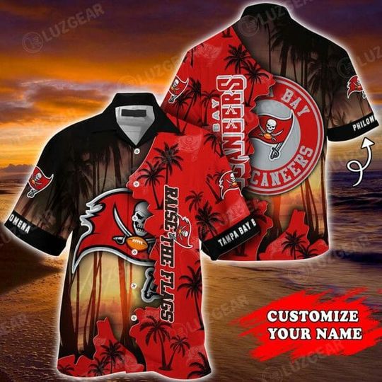 Discover football Tampa Bay Buccaneers Custom Name Coconut Tree Hawaiian Shirt