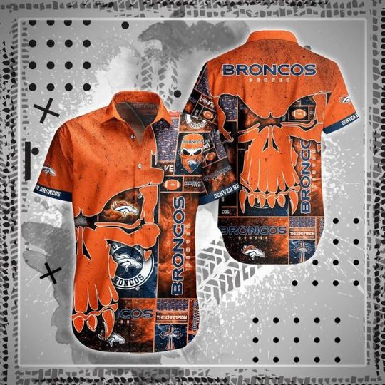 football Denver Broncos Orange Punisher Skull Hawaiian Shirt