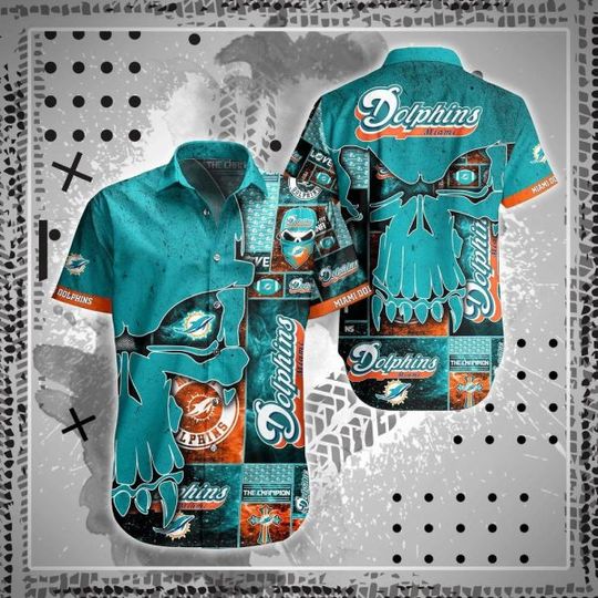 football Miami Dolphins Aqua Punisher Skull Hawaiian Shirt