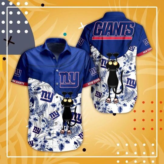 Discover football New York Giants Black Cat Navy Blue Hawaiian Shirt