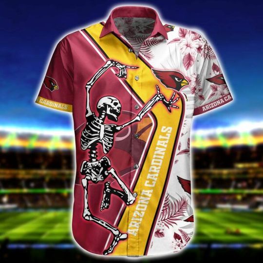 Discover football Arizonna Cardinals Skellington Red Yellow Hawaiian Shirt