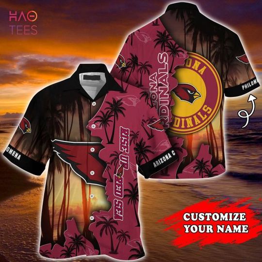 Discover football Arizonna Cardinals Custom Name Coconut Tree Red Hawaiian Shirt