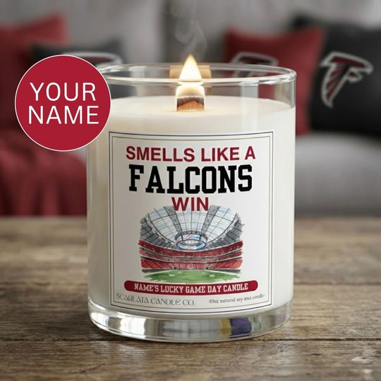 Discover Personalized Atlanta Falcons Candle  Custom Natural Soy Candle  Wooden Wick  Football Fan Gift  football