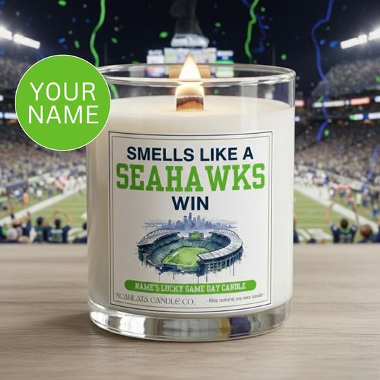 Discover Personalized Seattle Seahawks Candle  Custom Natural Soy Candle  Wooden Wick  Football Fan Gift  football
